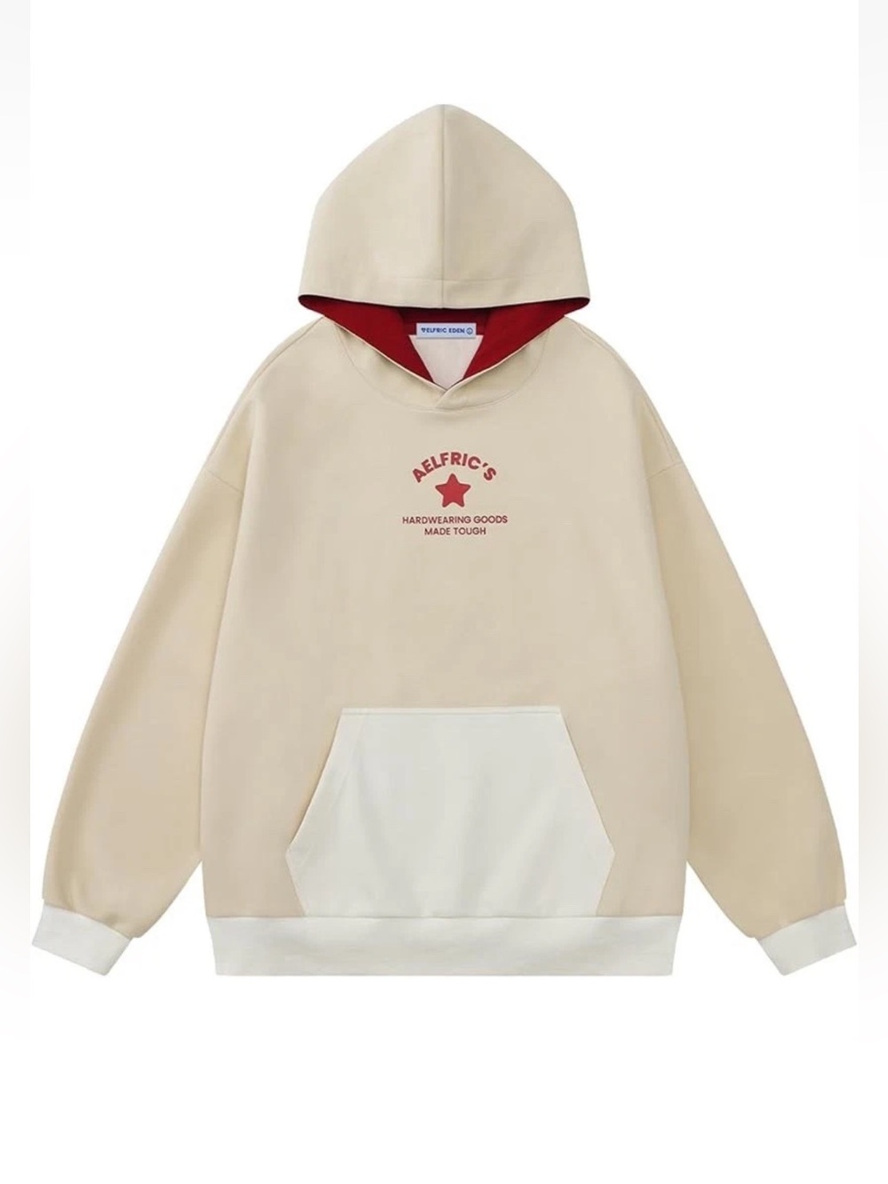 Aelfric Eden Oversized Star Graphic Hoodie Sweatshirt Pocket Pullover. Beige. XS